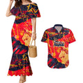 Personalized Adelaide Crows Couples Matching Mermaid Dress and Hawaiian Shirt Australian Graffiti Paint Splatter - Abstract Geometric