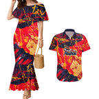 Personalized Adelaide Crows Couples Matching Mermaid Dress and Hawaiian Shirt Australian Graffiti Paint Splatter - Abstract Geometric