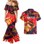 Personalized Adelaide Crows Couples Matching Mermaid Dress and Hawaiian Shirt Australian Graffiti Paint Splatter - Abstract Geometric
