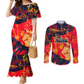 Personalized Adelaide Crows Couples Matching Mermaid Dress and Long Sleeve Button Shirt Australian Graffiti Paint Splatter - Abstract Geometric