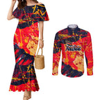 Personalized Adelaide Crows Couples Matching Mermaid Dress and Long Sleeve Button Shirt Australian Graffiti Paint Splatter - Abstract Geometric