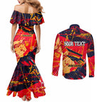 Personalized Adelaide Crows Couples Matching Mermaid Dress and Long Sleeve Button Shirt Australian Graffiti Paint Splatter - Abstract Geometric