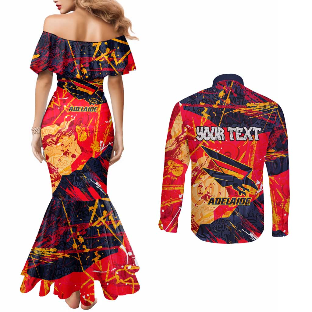 Personalized Adelaide Crows Couples Matching Mermaid Dress and Long Sleeve Button Shirt Australian Graffiti Paint Splatter - Abstract Geometric