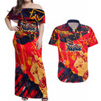 Personalized Adelaide Crows Couples Matching Off Shoulder Maxi Dress and Hawaiian Shirt Australian Graffiti Paint Splatter - Abstract Geometric