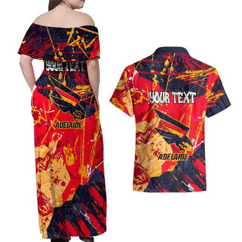 Personalized Adelaide Crows Couples Matching Off Shoulder Maxi Dress and Hawaiian Shirt Australian Graffiti Paint Splatter - Abstract Geometric