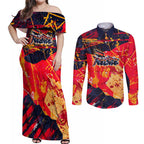 Personalized Adelaide Crows Couples Matching Off Shoulder Maxi Dress and Long Sleeve Button Shirt Australian Graffiti Paint Splatter - Abstract Geometric