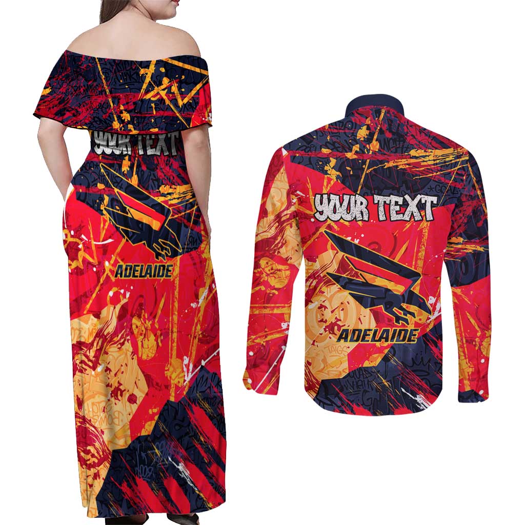 Personalized Adelaide Crows Couples Matching Off Shoulder Maxi Dress and Long Sleeve Button Shirt Australian Graffiti Paint Splatter - Abstract Geometric
