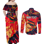 Personalized Adelaide Crows Couples Matching Off Shoulder Maxi Dress and Long Sleeve Button Shirt Australian Graffiti Paint Splatter - Abstract Geometric