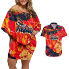 Personalized Adelaide Crows Couples Matching Off Shoulder Short Dress and Hawaiian Shirt Australian Graffiti Paint Splatter - Abstract Geometric