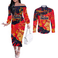 Personalized Adelaide Crows Couples Matching Off The Shoulder Long Sleeve Dress and Long Sleeve Button Shirt Australian Graffiti Paint Splatter - Abstract Geometric