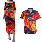 Personalized Adelaide Crows Couples Matching Puletasi and Hawaiian Shirt Australian Graffiti Paint Splatter - Abstract Geometric