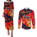 Personalized Adelaide Crows Couples Matching Puletasi and Long Sleeve Button Shirt Australian Graffiti Paint Splatter - Abstract Geometric