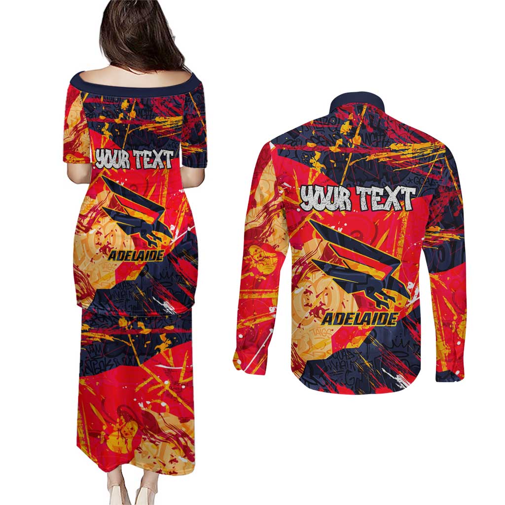 Personalized Adelaide Crows Couples Matching Puletasi and Long Sleeve Button Shirt Australian Graffiti Paint Splatter - Abstract Geometric