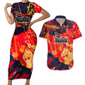 Personalized Adelaide Crows Couples Matching Short Sleeve Bodycon Dress and Hawaiian Shirt Australian Graffiti Paint Splatter - Abstract Geometric