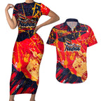 Personalized Adelaide Crows Couples Matching Short Sleeve Bodycon Dress and Hawaiian Shirt Australian Graffiti Paint Splatter - Abstract Geometric