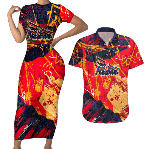 Personalized Adelaide Crows Couples Matching Short Sleeve Bodycon Dress and Hawaiian Shirt Australian Graffiti Paint Splatter - Abstract Geometric