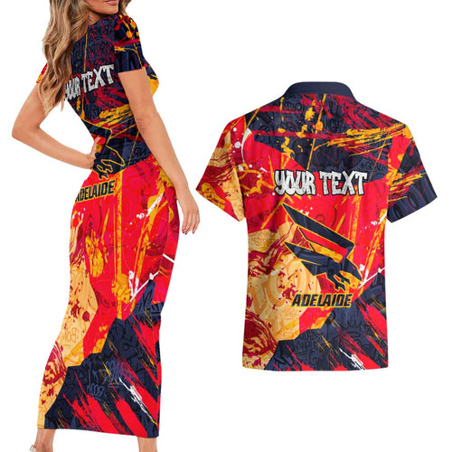 Personalized Adelaide Crows Couples Matching Short Sleeve Bodycon Dress and Hawaiian Shirt Australian Graffiti Paint Splatter - Abstract Geometric