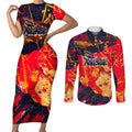 Personalized Adelaide Crows Couples Matching Short Sleeve Bodycon Dress and Long Sleeve Button Shirt Australian Graffiti Paint Splatter - Abstract Geometric