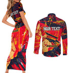 Personalized Adelaide Crows Couples Matching Short Sleeve Bodycon Dress and Long Sleeve Button Shirt Australian Graffiti Paint Splatter - Abstract Geometric