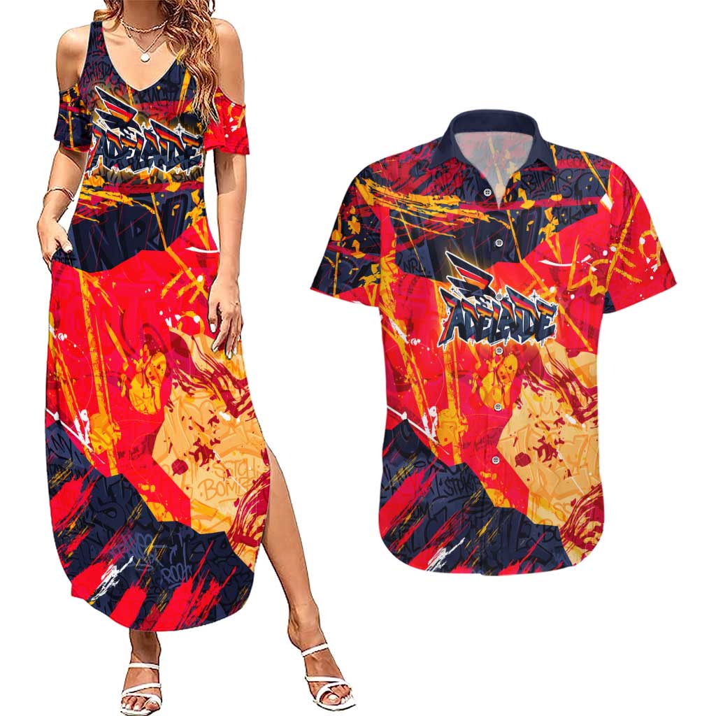 Personalized Adelaide Crows Couples Matching Summer Maxi Dress and Hawaiian Shirt Australian Graffiti Paint Splatter - Abstract Geometric
