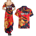 Personalized Adelaide Crows Couples Matching Summer Maxi Dress and Hawaiian Shirt Australian Graffiti Paint Splatter - Abstract Geometric