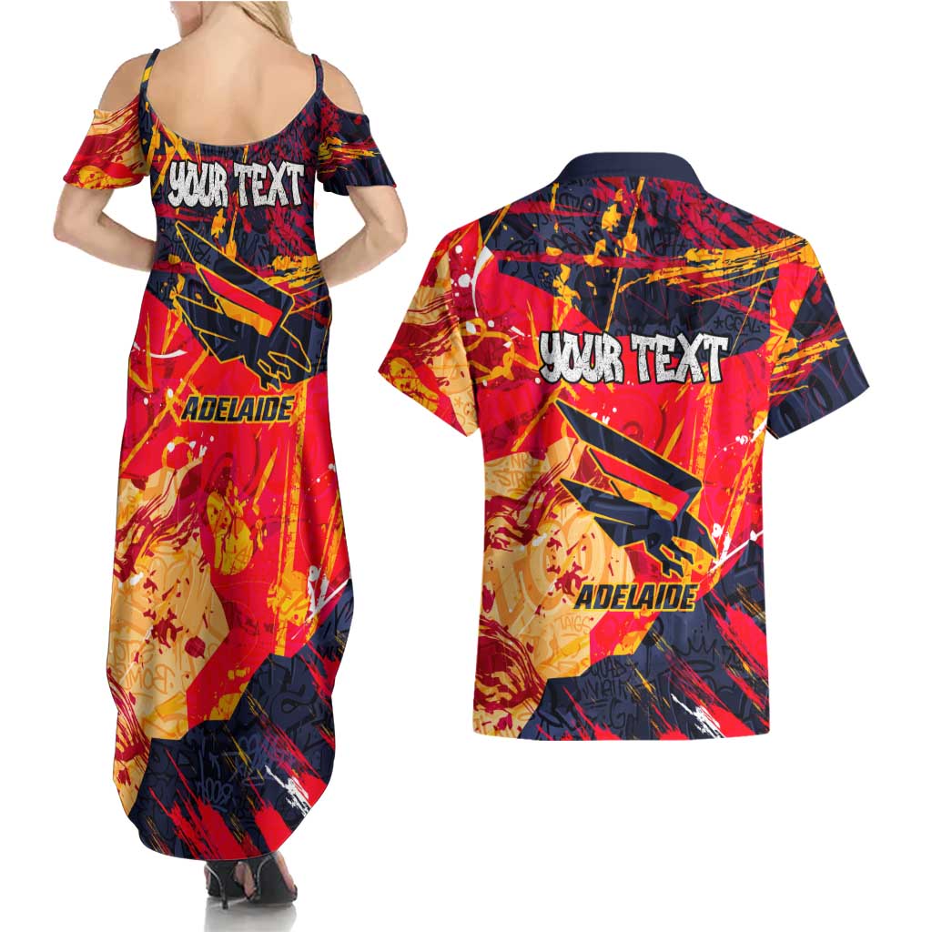 Personalized Adelaide Crows Couples Matching Summer Maxi Dress and Hawaiian Shirt Australian Graffiti Paint Splatter - Abstract Geometric
