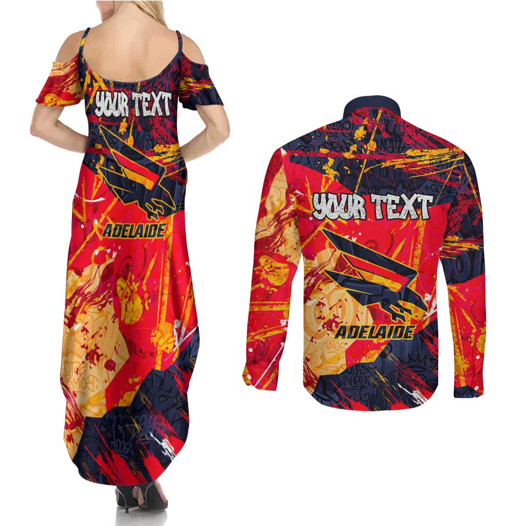 Personalized Adelaide Crows Couples Matching Summer Maxi Dress and Long Sleeve Button Shirt Australian Graffiti Paint Splatter - Abstract Geometric