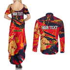 Personalized Adelaide Crows Couples Matching Summer Maxi Dress and Long Sleeve Button Shirt Australian Graffiti Paint Splatter - Abstract Geometric
