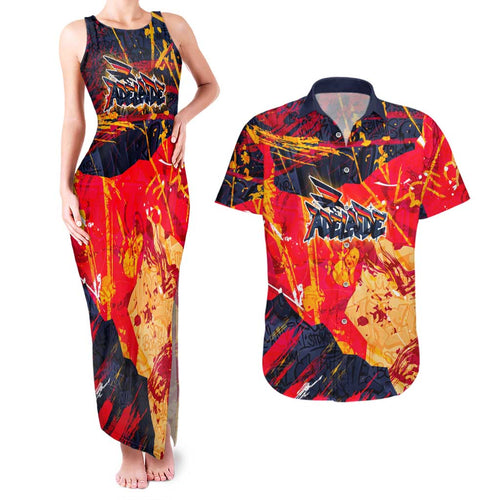 Personalized Adelaide Crows Couples Matching Tank Maxi Dress and Hawaiian Shirt Australian Graffiti Paint Splatter - Abstract Geometric