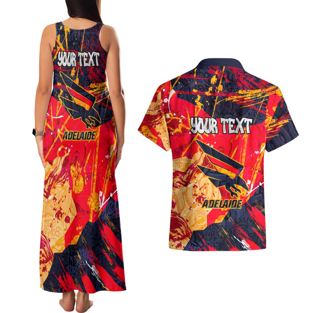 Personalized Adelaide Crows Couples Matching Tank Maxi Dress and Hawaiian Shirt Australian Graffiti Paint Splatter - Abstract Geometric