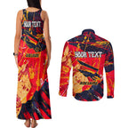 Personalized Adelaide Crows Couples Matching Tank Maxi Dress and Long Sleeve Button Shirt Australian Graffiti Paint Splatter - Abstract Geometric