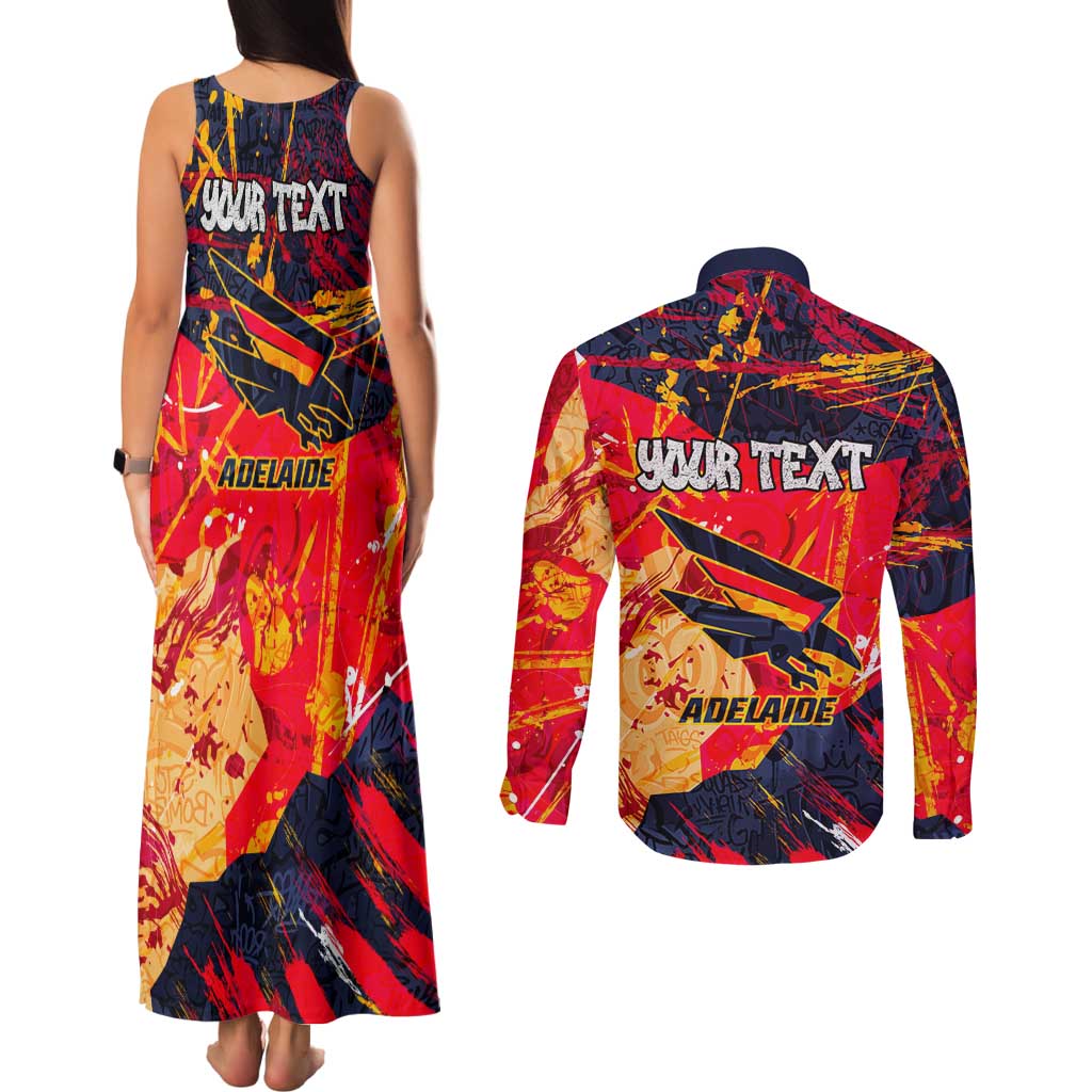 Personalized Adelaide Crows Couples Matching Tank Maxi Dress and Long Sleeve Button Shirt Australian Graffiti Paint Splatter - Abstract Geometric
