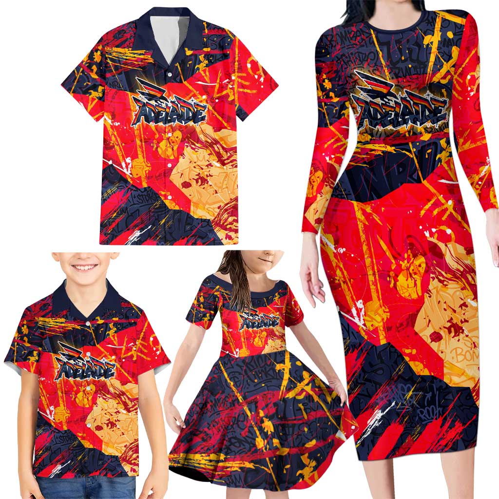 Personalized Adelaide Crows Family Matching Long Sleeve Bodycon Dress and Hawaiian Shirt Australian Graffiti Paint Splatter - Abstract Geometric