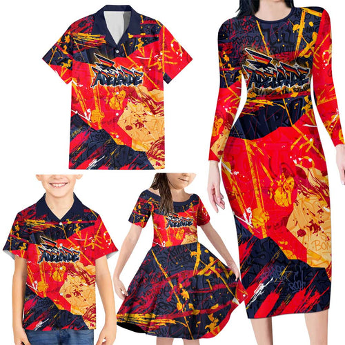 Personalized Adelaide Crows Family Matching Long Sleeve Bodycon Dress and Hawaiian Shirt Australian Graffiti Paint Splatter - Abstract Geometric