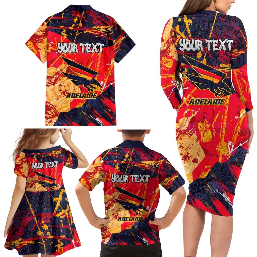 Personalized Adelaide Crows Family Matching Long Sleeve Bodycon Dress and Hawaiian Shirt Australian Graffiti Paint Splatter - Abstract Geometric