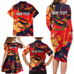 Personalized Adelaide Crows Family Matching Long Sleeve Bodycon Dress and Hawaiian Shirt Australian Graffiti Paint Splatter - Abstract Geometric