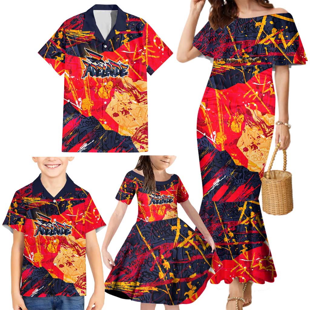 Personalized Adelaide Crows Family Matching Mermaid Dress and Hawaiian Shirt Australian Graffiti Paint Splatter - Abstract Geometric