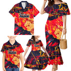 Personalized Adelaide Crows Family Matching Mermaid Dress and Hawaiian Shirt Australian Graffiti Paint Splatter - Abstract Geometric