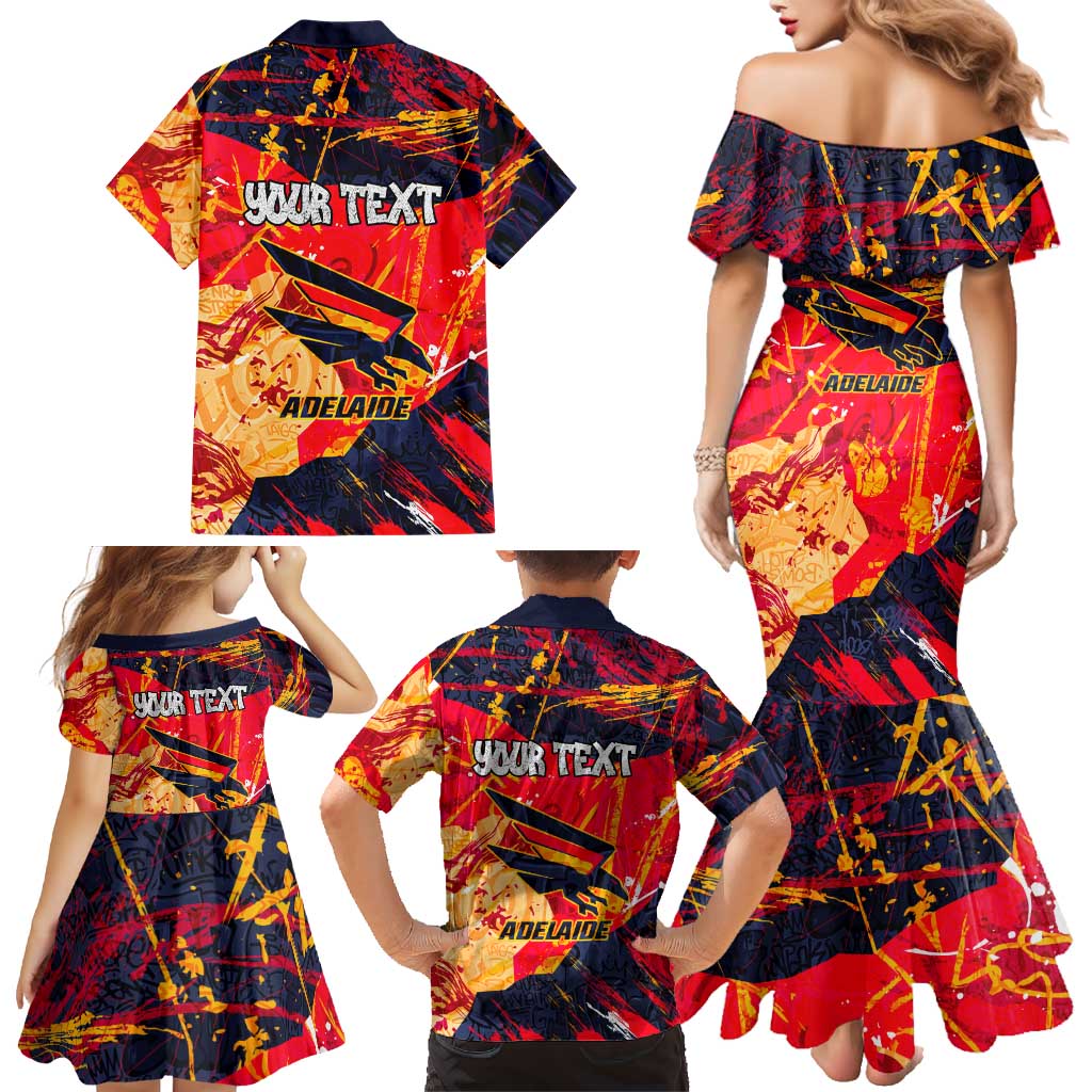 Personalized Adelaide Crows Family Matching Mermaid Dress and Hawaiian Shirt Australian Graffiti Paint Splatter - Abstract Geometric