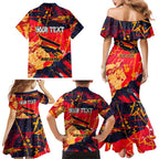 Personalized Adelaide Crows Family Matching Mermaid Dress and Hawaiian Shirt Australian Graffiti Paint Splatter - Abstract Geometric