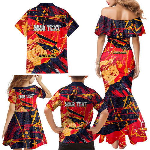 Personalized Adelaide Crows Family Matching Mermaid Dress and Hawaiian Shirt Australian Graffiti Paint Splatter - Abstract Geometric