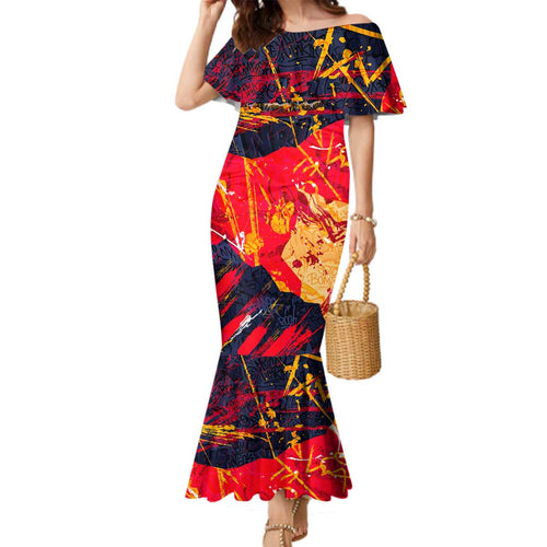 Personalized Adelaide Crows Family Matching Mermaid Dress and Hawaiian Shirt Australian Graffiti Paint Splatter - Abstract Geometric