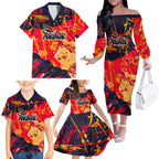 Personalized Adelaide Crows Family Matching Off The Shoulder Long Sleeve Dress and Hawaiian Shirt Australian Graffiti Paint Splatter - Abstract Geometric