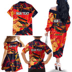 Personalized Adelaide Crows Family Matching Off The Shoulder Long Sleeve Dress and Hawaiian Shirt Australian Graffiti Paint Splatter - Abstract Geometric
