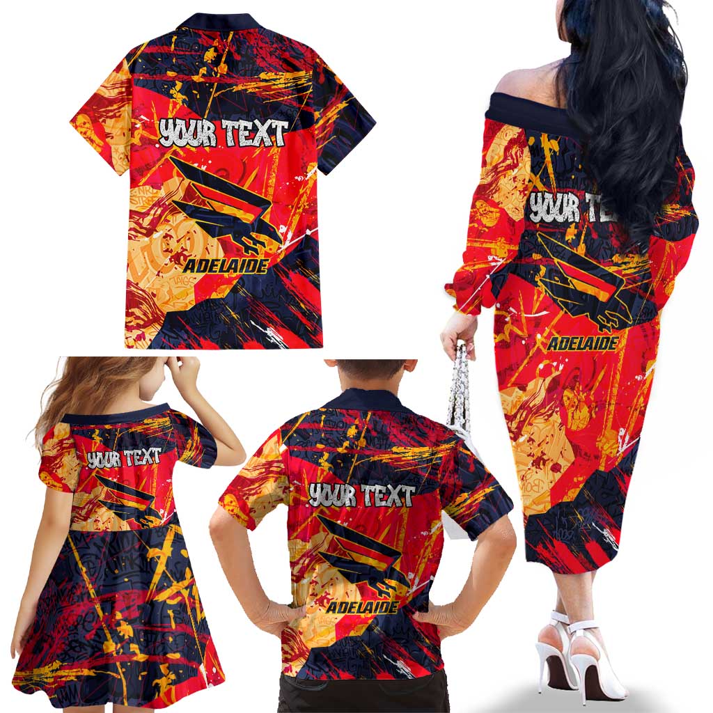 Personalized Adelaide Crows Family Matching Off The Shoulder Long Sleeve Dress and Hawaiian Shirt Australian Graffiti Paint Splatter - Abstract Geometric