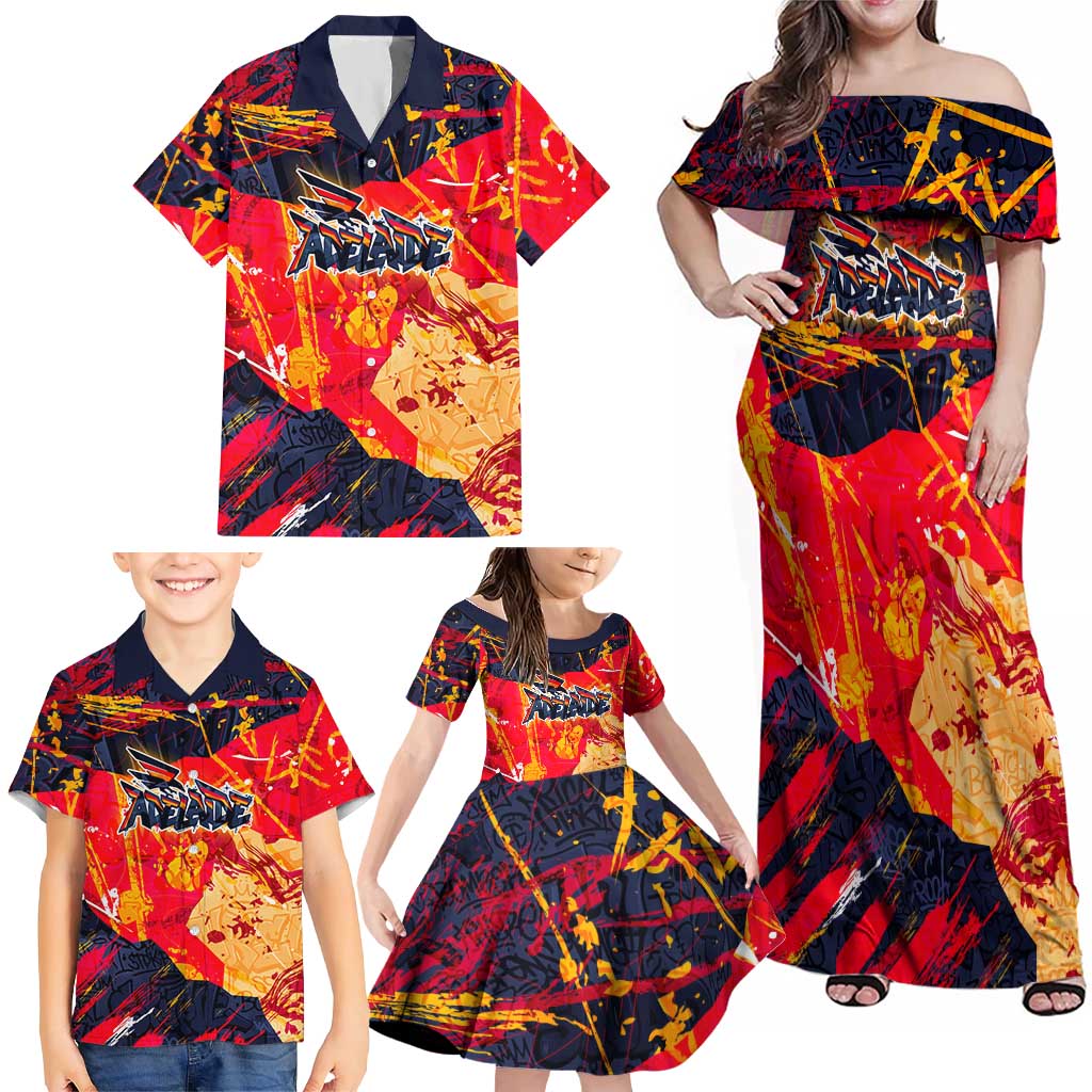 Personalized Adelaide Crows Family Matching Off Shoulder Maxi Dress and Hawaiian Shirt Australian Graffiti Paint Splatter - Abstract Geometric