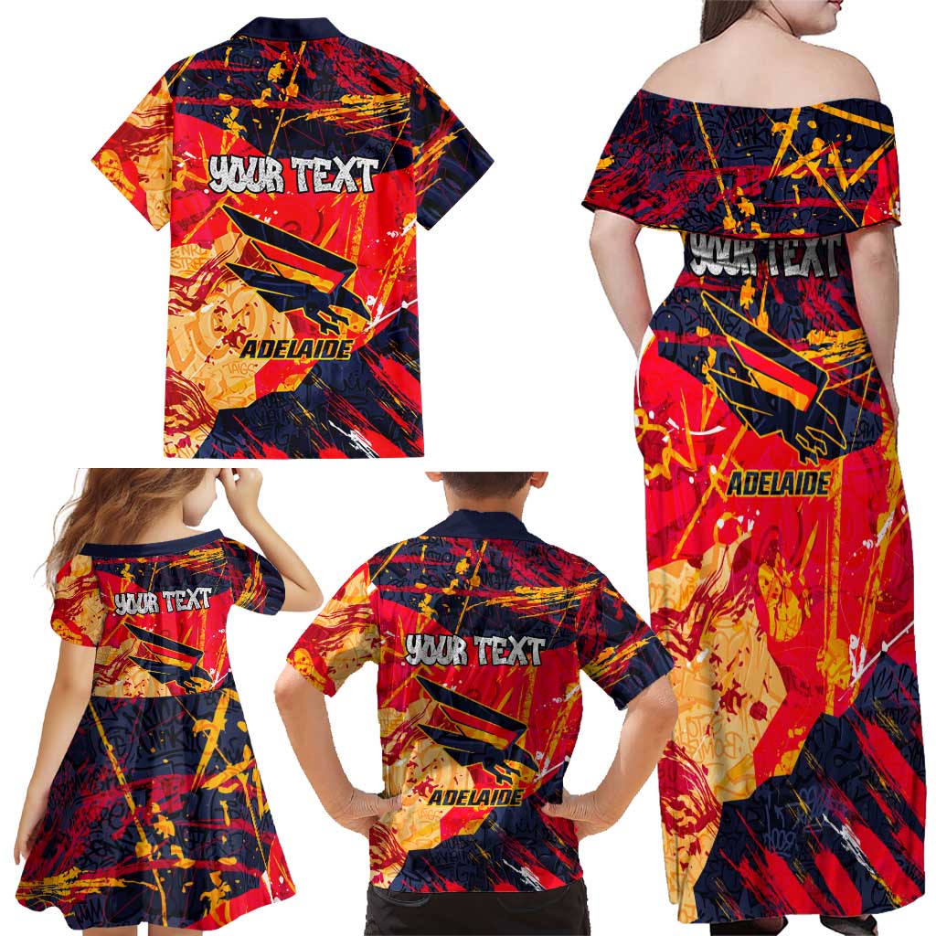 Personalized Adelaide Crows Family Matching Off Shoulder Maxi Dress and Hawaiian Shirt Australian Graffiti Paint Splatter - Abstract Geometric
