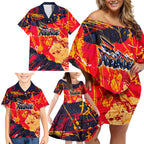 Personalized Adelaide Crows Family Matching Off Shoulder Short Dress and Hawaiian Shirt Australian Graffiti Paint Splatter - Abstract Geometric