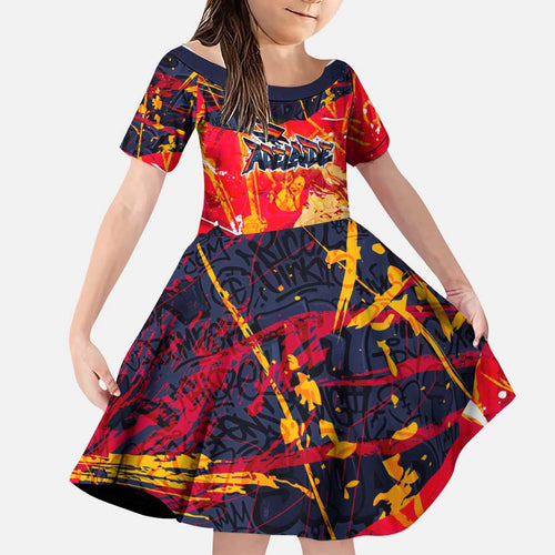 Personalized Adelaide Crows Family Matching Off Shoulder Short Dress and Hawaiian Shirt Australian Graffiti Paint Splatter - Abstract Geometric