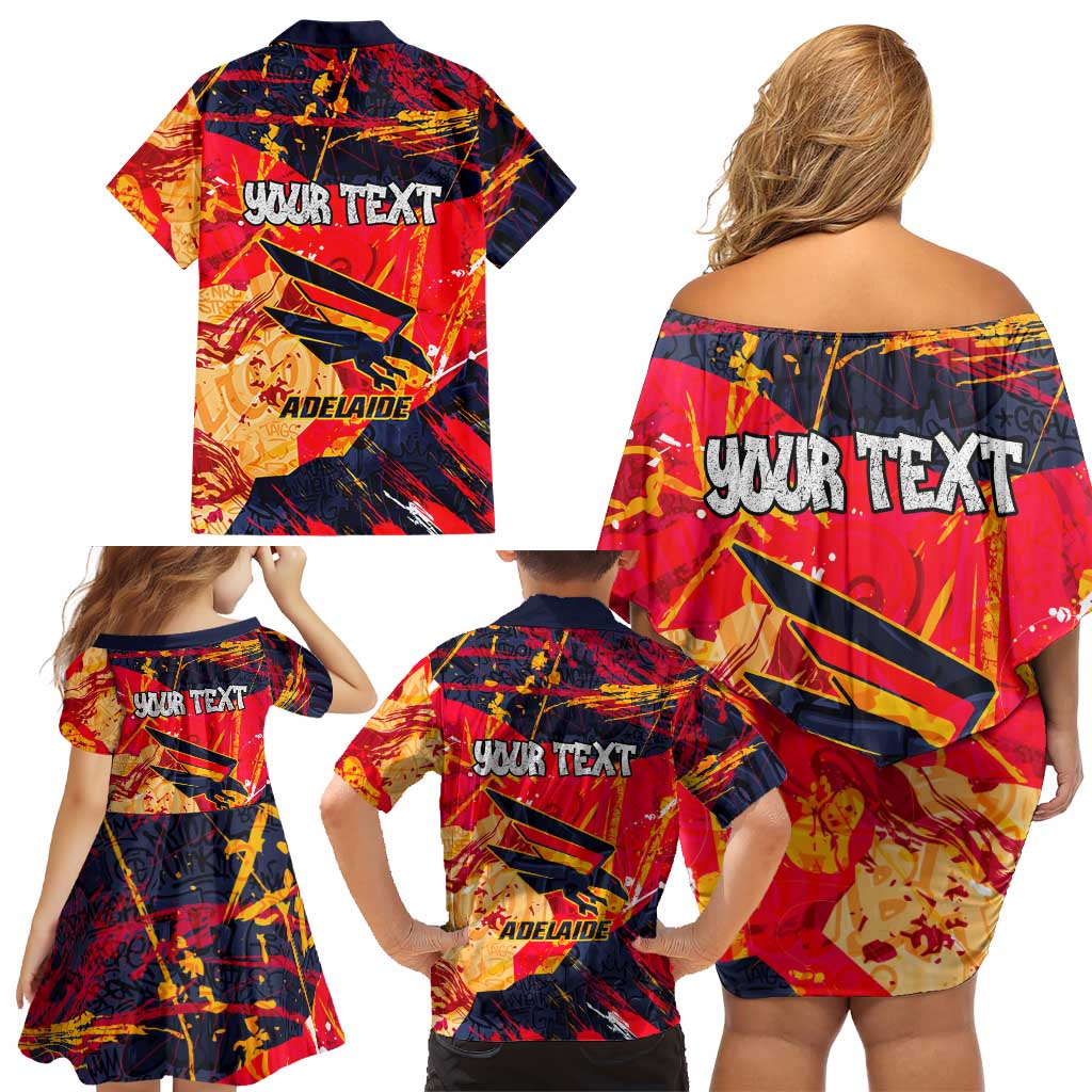 Personalized Adelaide Crows Family Matching Off Shoulder Short Dress and Hawaiian Shirt Australian Graffiti Paint Splatter - Abstract Geometric